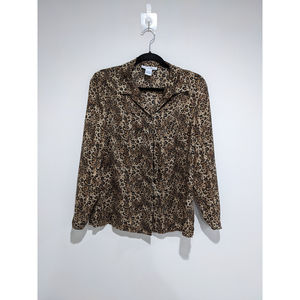 Vintage Cheetah Leopard Print 100% Silk Blouse Size Small